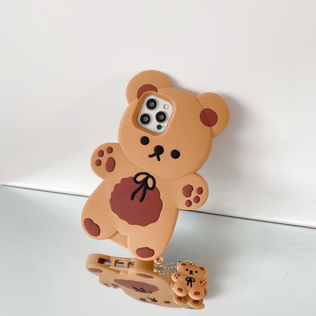 Teddy Bear Cartoon Soft Silicone Phone Case Axl Teddy bear and pendant / IPhone XR