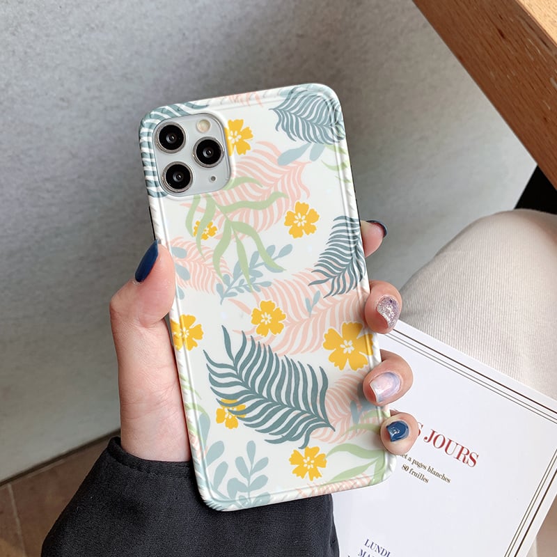 Painted Flower & Leaf iPhone Case – Floral Cover | Axl Floral Phone Case Axl pink yellow flowers / 12