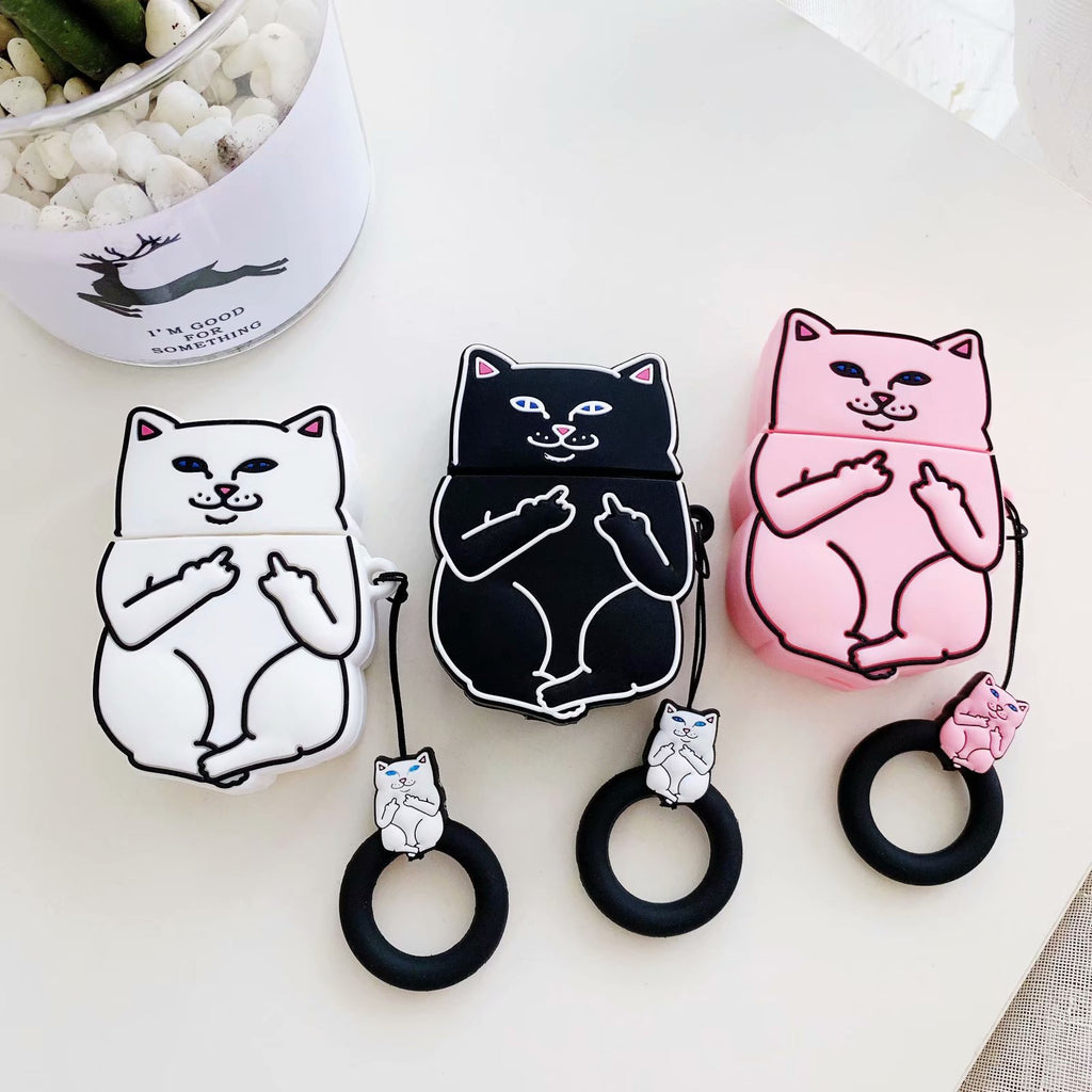 Middle Finger Cat Cartoon AirPods Case Cover Axl