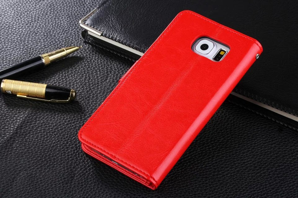Genuine Leather Case with Lanyard for Samsung S6 Axl Red