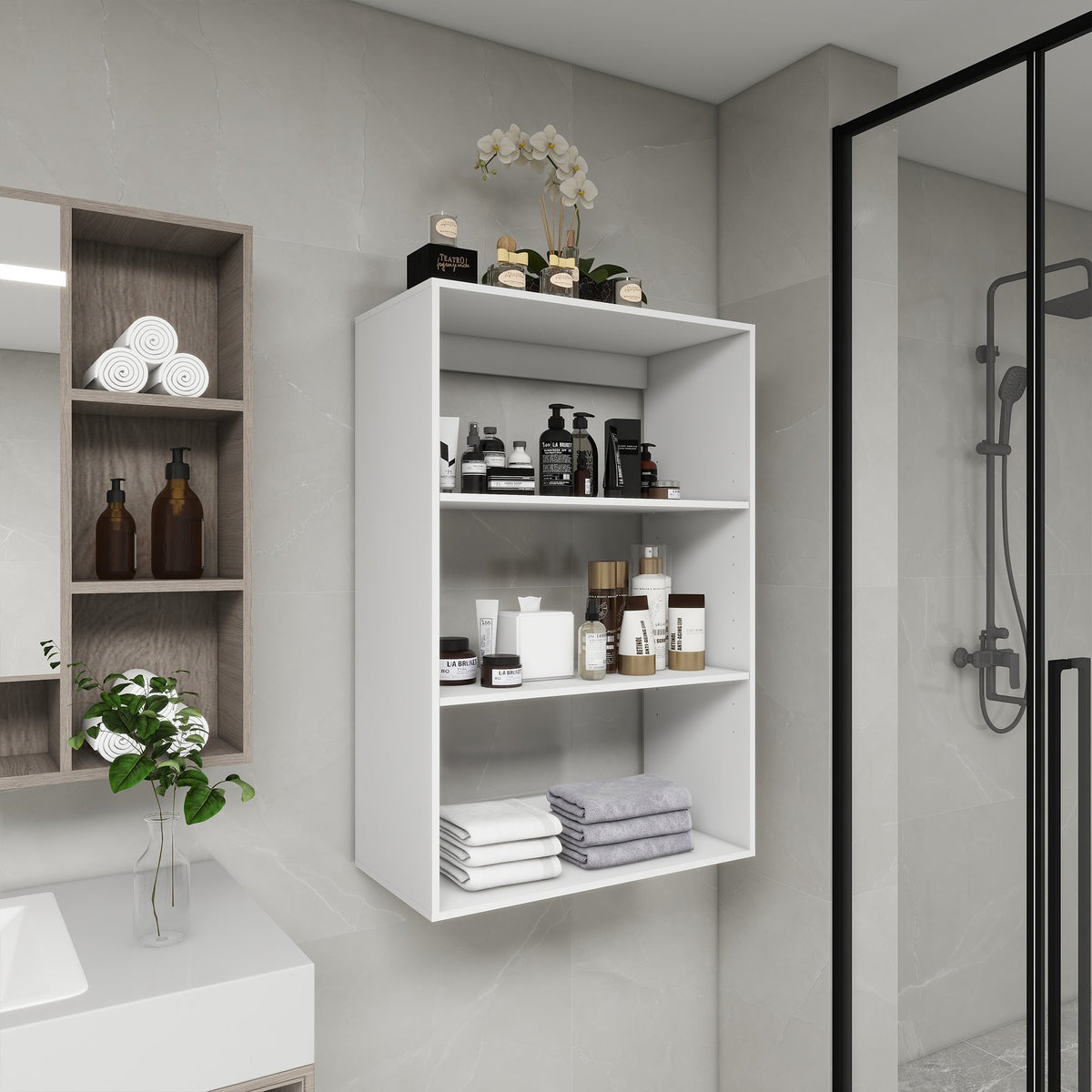 B4 Bathroom colset shelves Wood Modular Closet System Wall Mounted Shelves Walk in Clothes Storage Cabinet Shelving Built in Closet Organizer for Bedroom White 31.49''W x 16.04''D x 47.24''H Axl