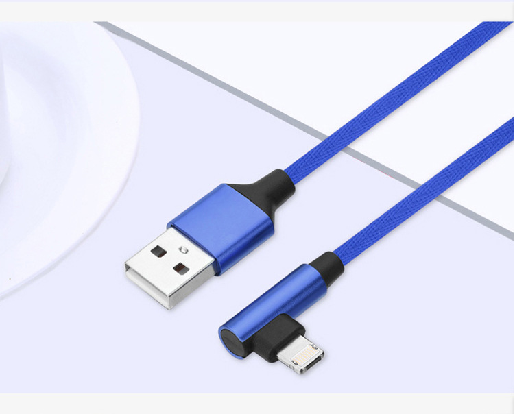 90-Degree USB Charging Cable for Apple & Android Axl Blue Elbow