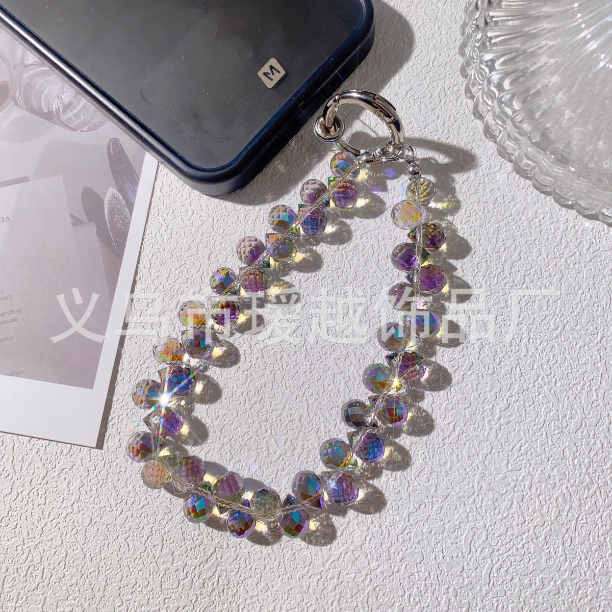 Creative Crystal Phone Chain with Elegant Beads and Design Axl 9 Purple