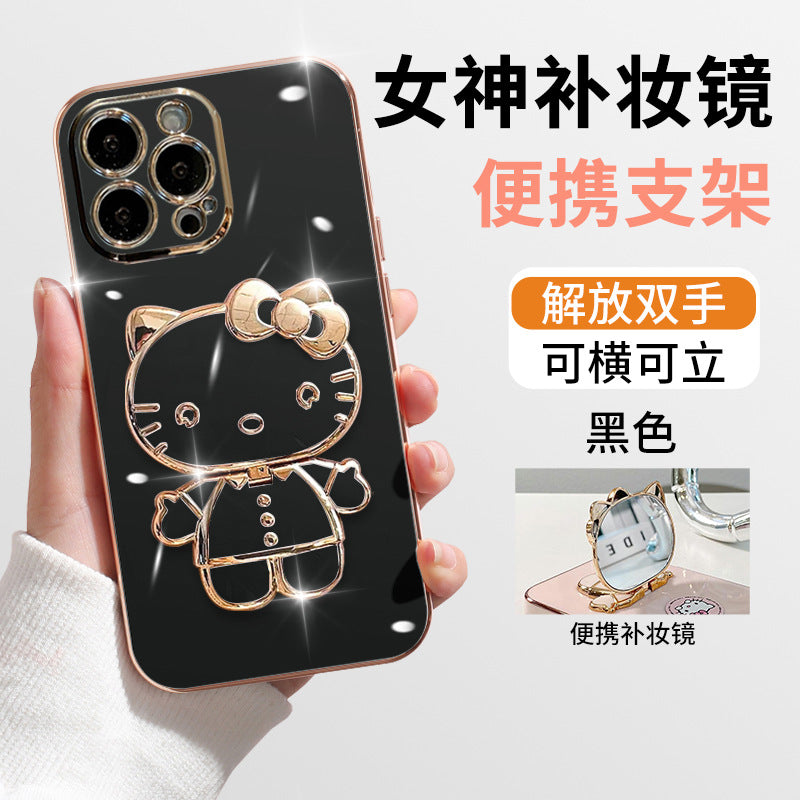 Cute Cat iPhone 14/15 Pro Max Case with Mirror & Stand