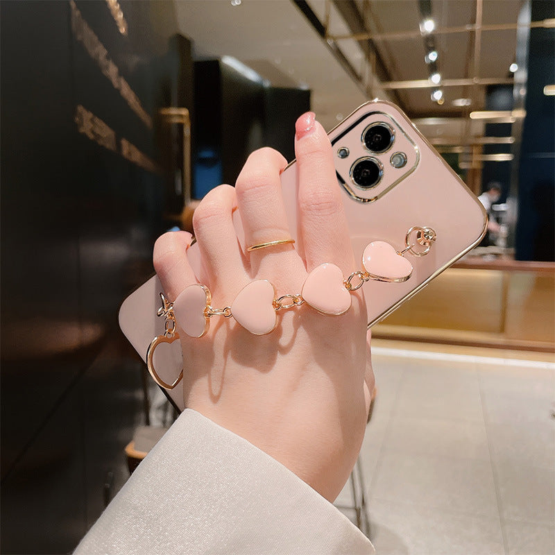Stylish iPhone 15 Pro Max Case with Heart Bracelet Axl 6D straight side + Love bracelet-pink / iPhone13Promax
