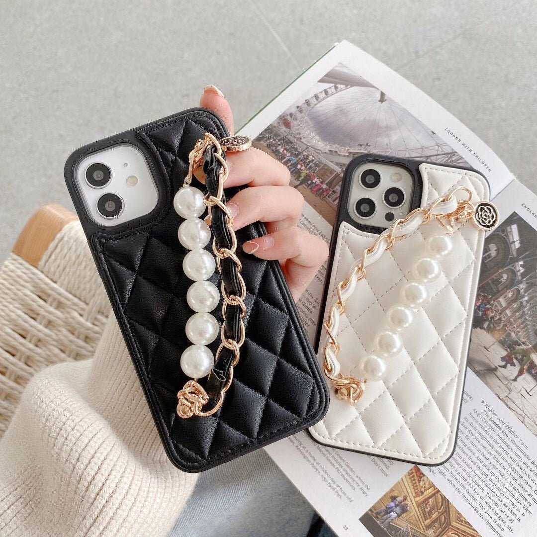 Leather Full Cover Phone Case with Fragrance Pearl Bracelet Axl Black / iPhonex/xs