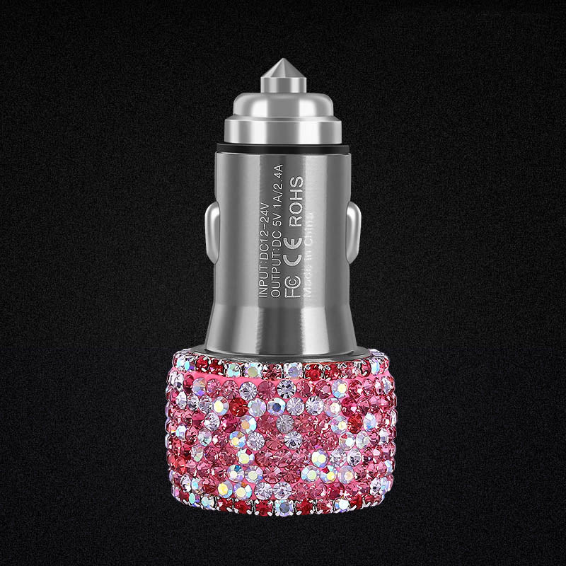 Goddess Style Diamond Car Charger with USB Multi-Function Axl Pink charger