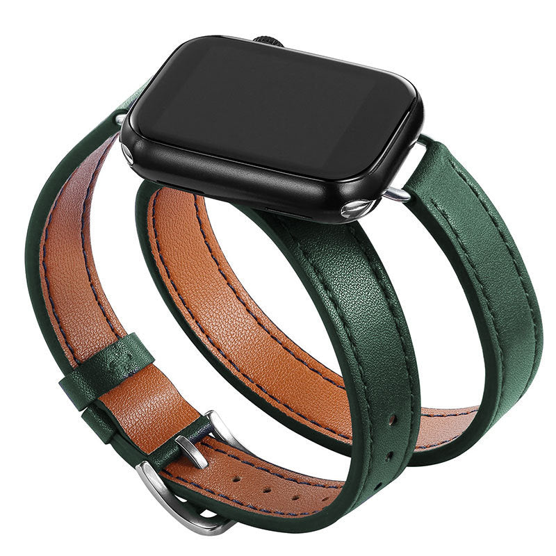 Slim Double Loop Leather Band for Apple Watch 8/7/6/4 Axl Dark green / 38/40/41MM