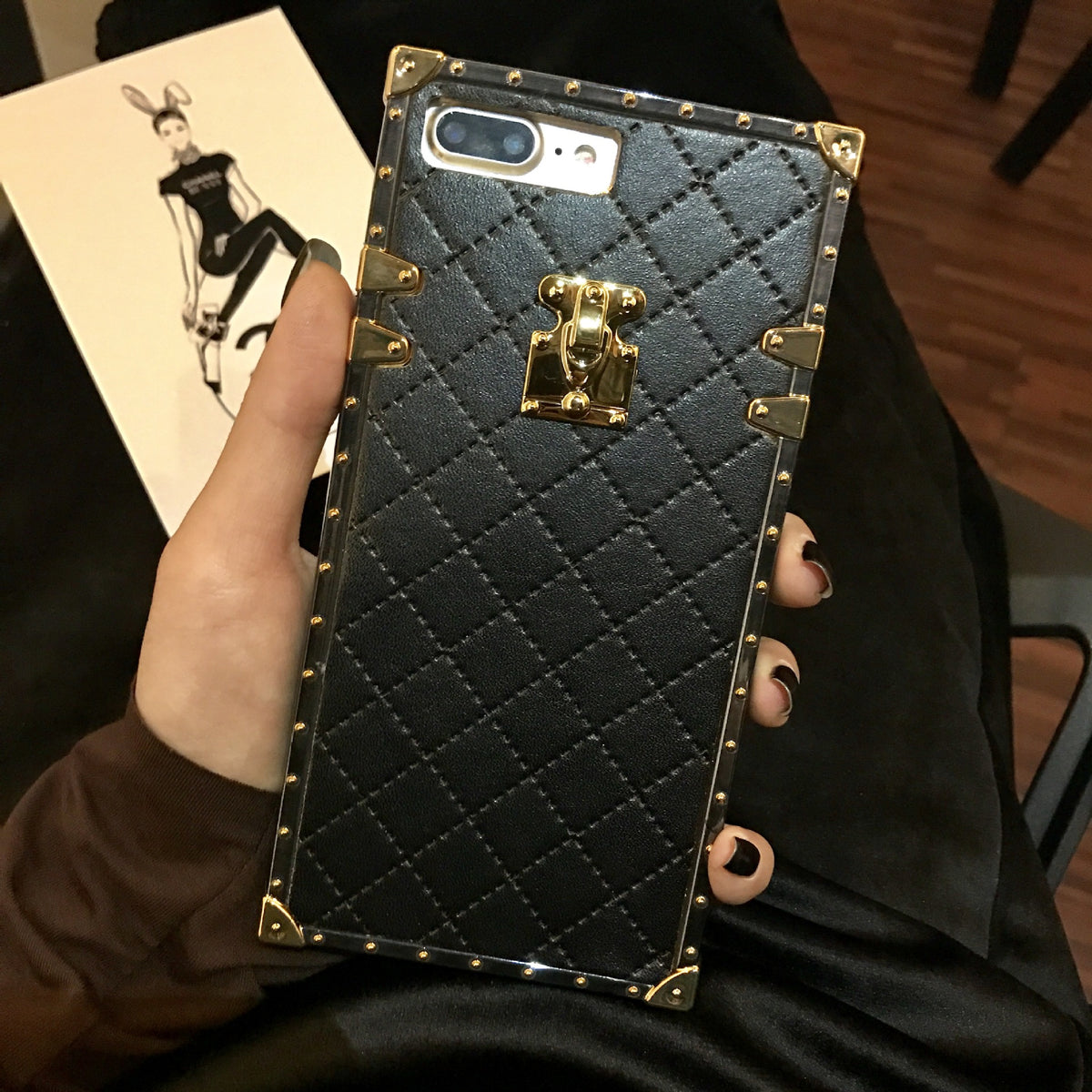 Diamond Pattern Leather Phone Case for iPhone 11 Pro Max Axl Black iPhoneX