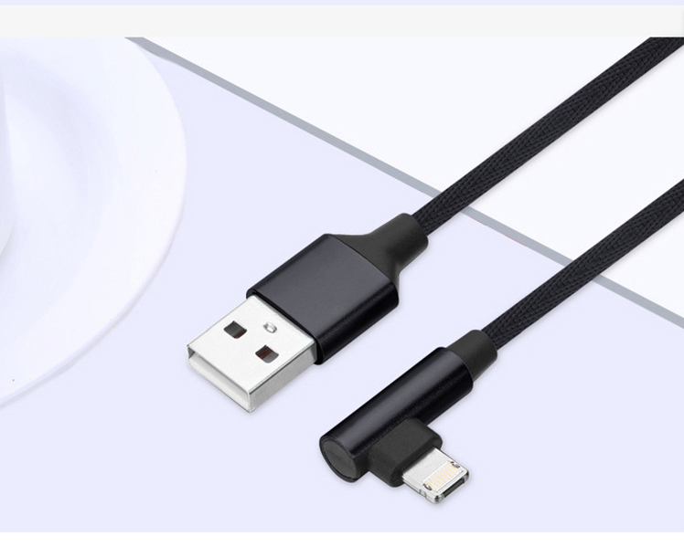 90-Degree USB Charging Cable for Apple & Android Axl Black Straigh