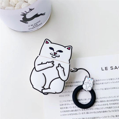 Middle Finger Cat Cartoon AirPods Case Cover Axl White