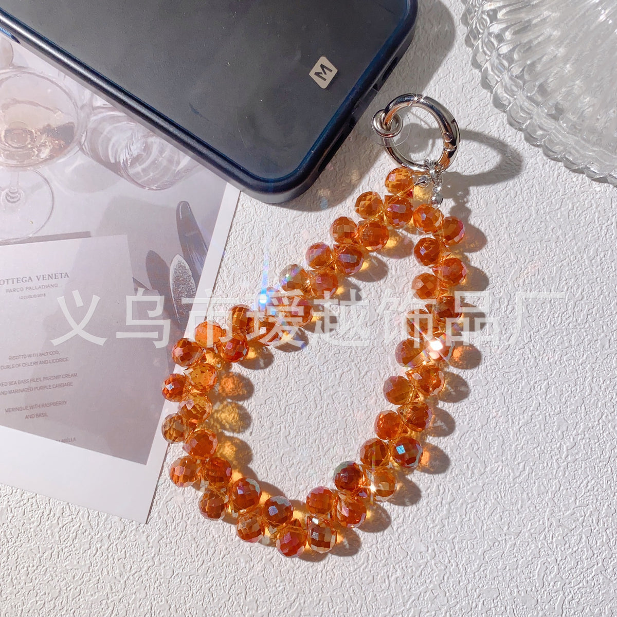 Creative Crystal Phone Chain with Elegant Beads and Design Axl 14 wine red