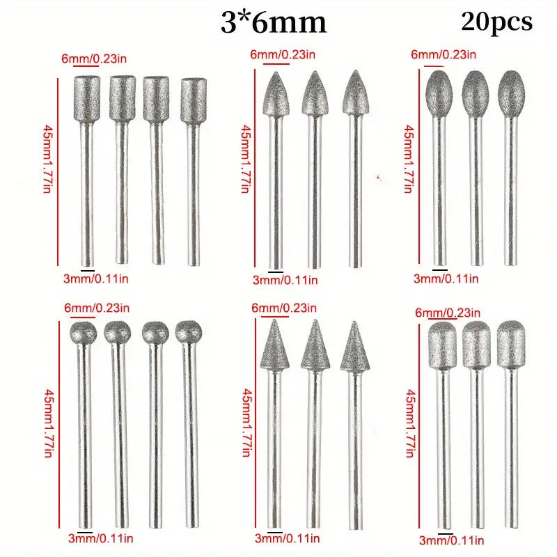 20PC Diamond Grinding Heads for Jade Carving and Sanding Axl