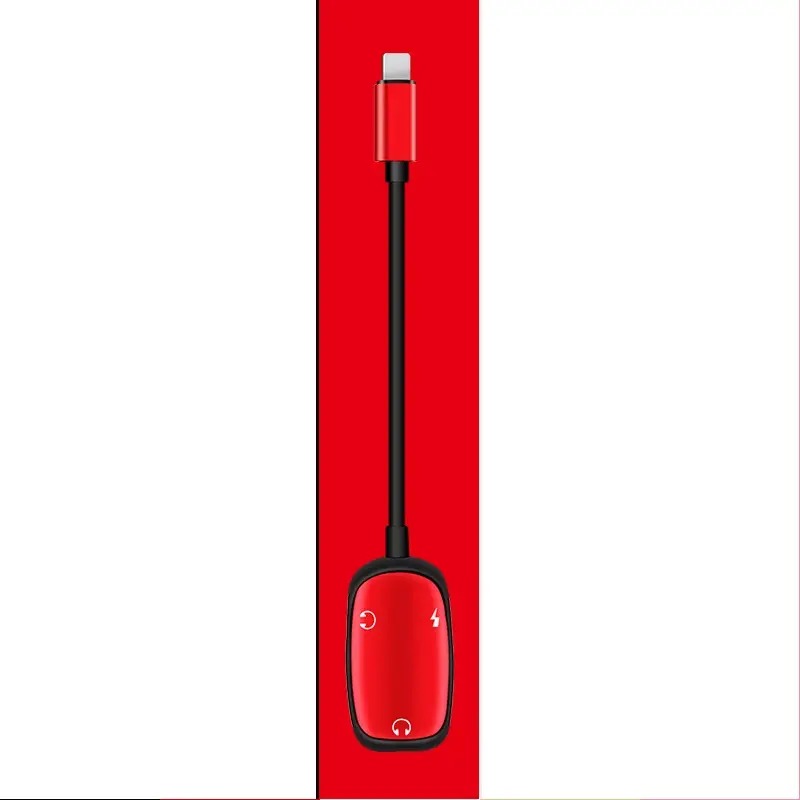 Audio Adapter Charging Cable for iPhone 8-Pin to 3.5mm Axl Red