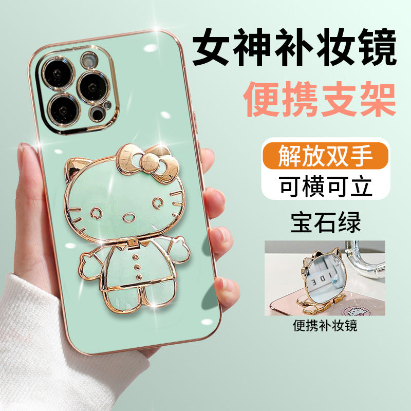 Cute Cat iPhone 14/15 Pro Max Case with Mirror & Stand
