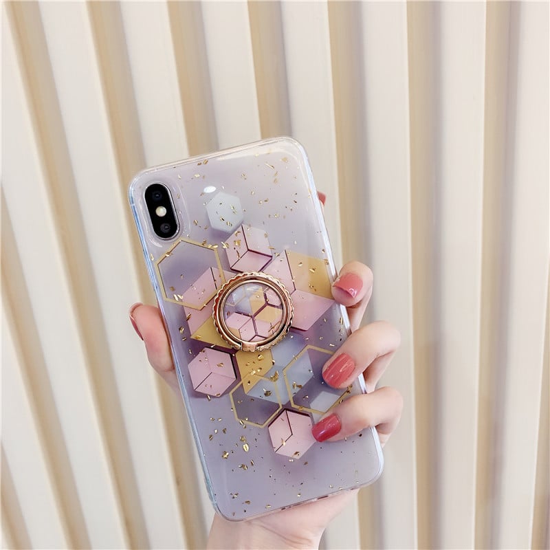 Geometric Gold Foil Triangle Phone Case Ring Axl White / iPhone 13mini