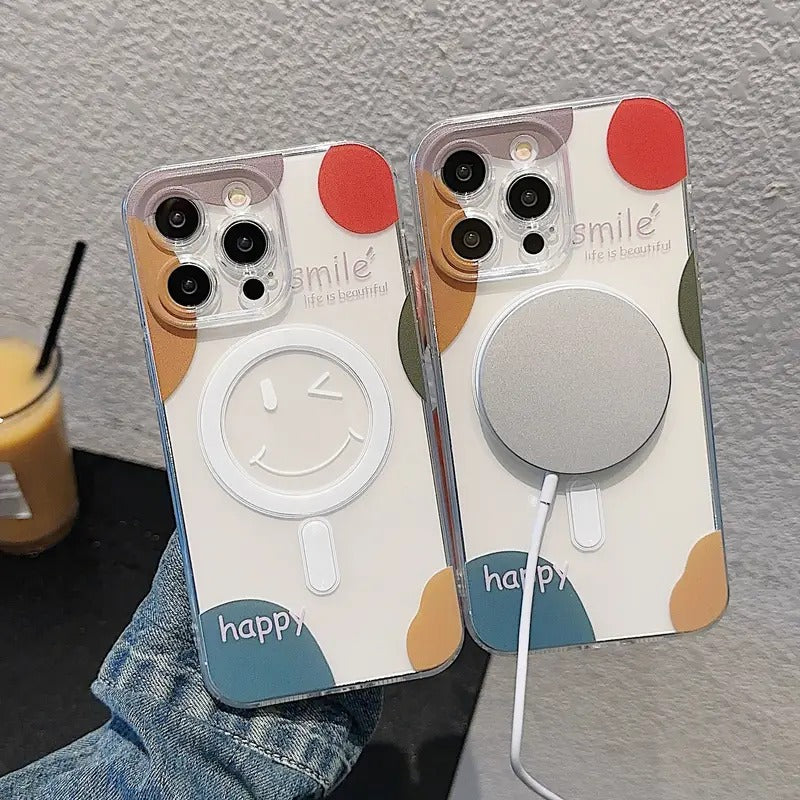 Smiley Face Wireless Charging iPhone Case | Clear TPU iPhone Phone Case Axl
