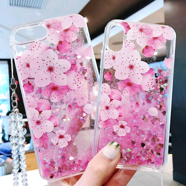 Pink Peony Glitter iPhone Case – Liquid Sand Sparkle Cover Glitter Phone Case Axl