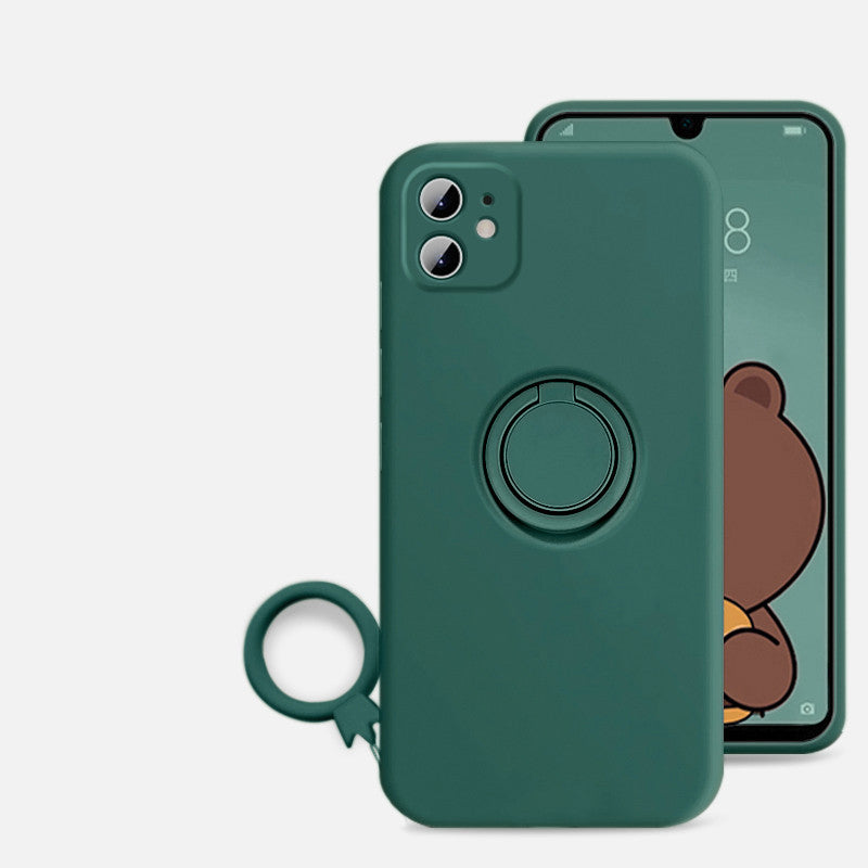 Liquid Silicone Phone Case with Ring Holder and Lens Protection Axl Green 11promax