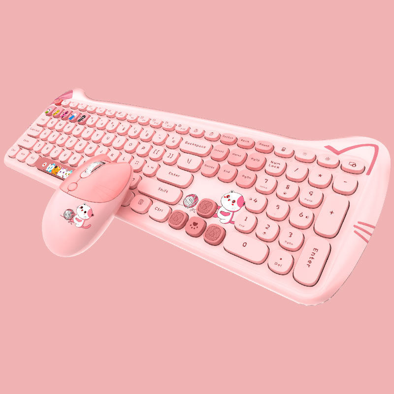 Wireless Keyboard and Mouse Set for Girls (Punk Style) Axl Meow Meng PLUS Pink Mixed Color (New Without Mouse Pad)