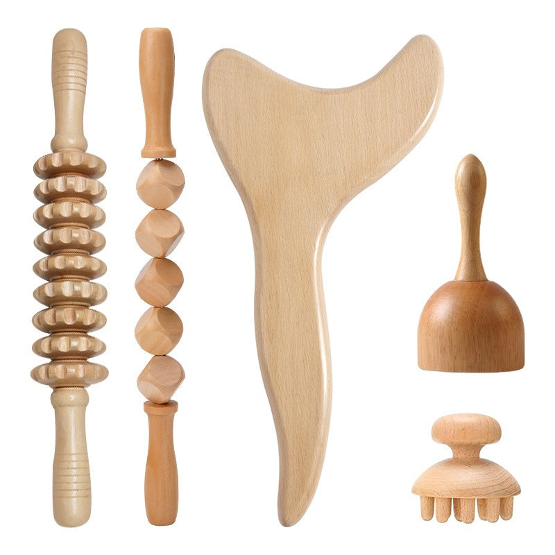 Wooden Anti-Cellulite Massage Roller Set Axl Birch Massage Set 3