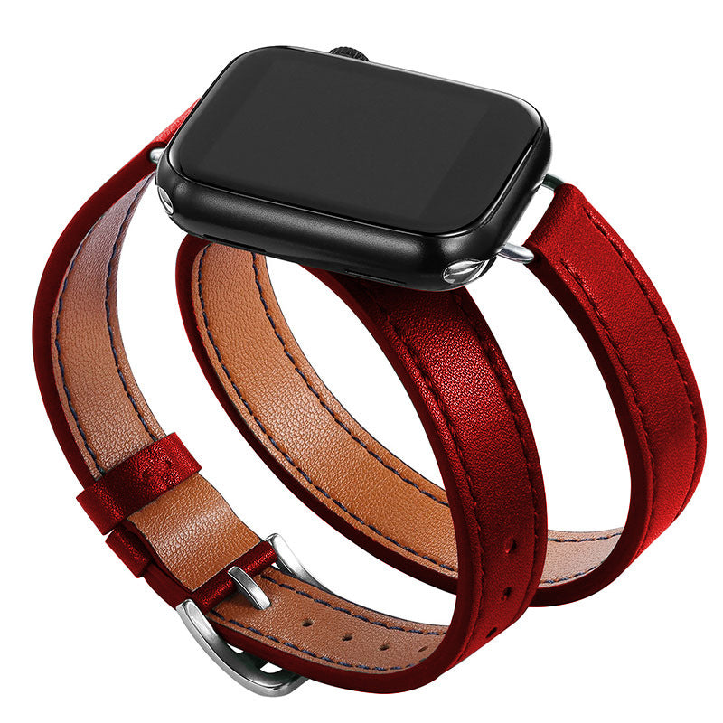 Slim Double Loop Leather Band for Apple Watch 8/7/6/4 Axl Dark red / 38/40/41MM