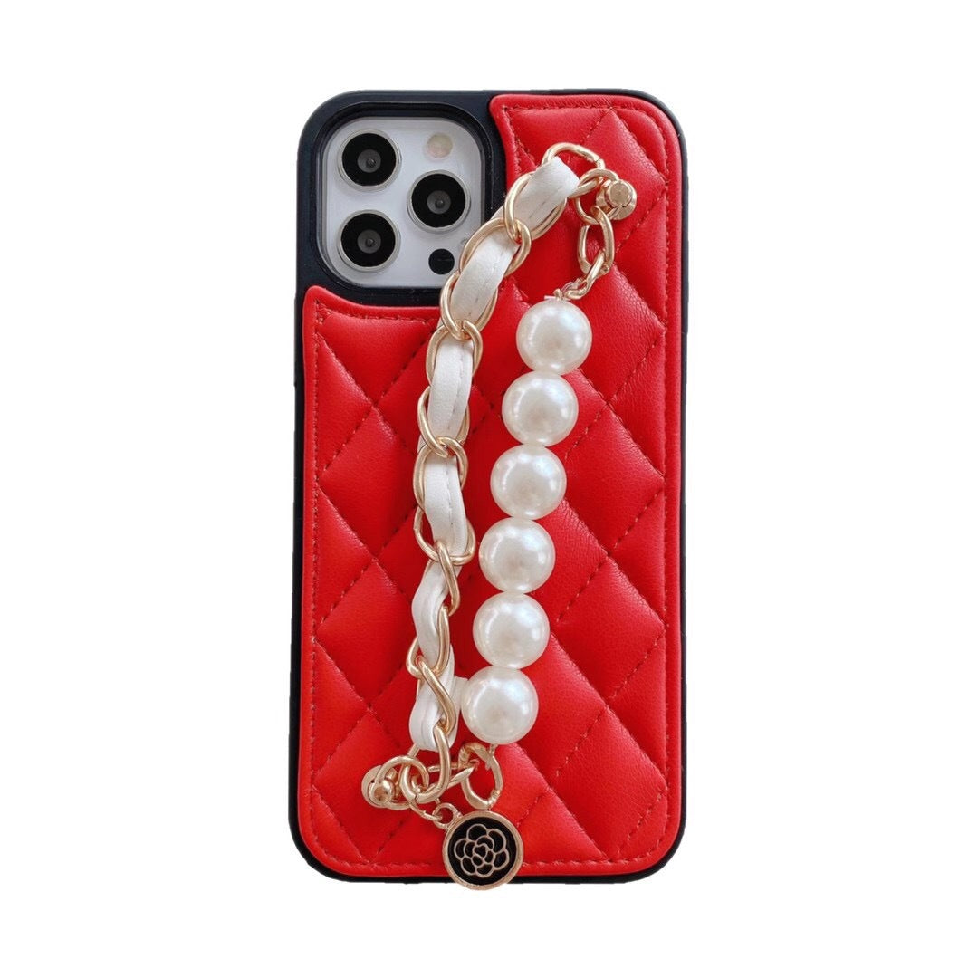 Leather Full Cover Phone Case with Fragrance Pearl Bracelet Axl Red / IPhone XS Max