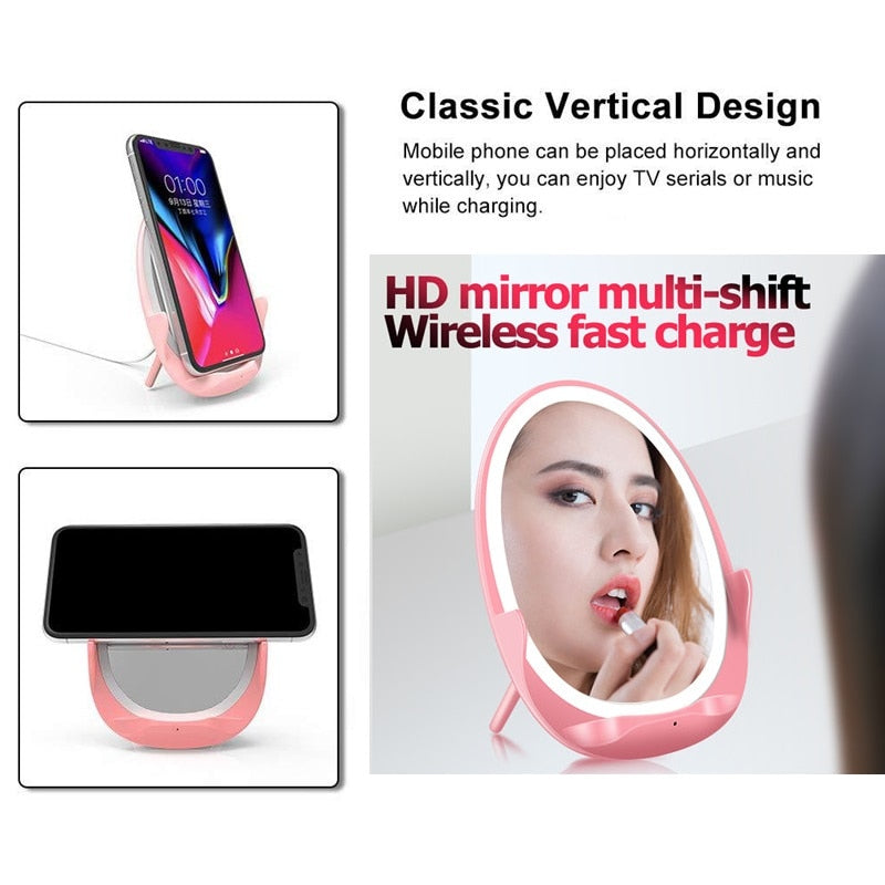 Portable Stand Mirror with Light and Wireless Charger Axl