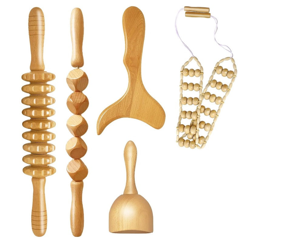 Wooden Anti-Cellulite Massage Roller Set Axl Birch 5pcs set