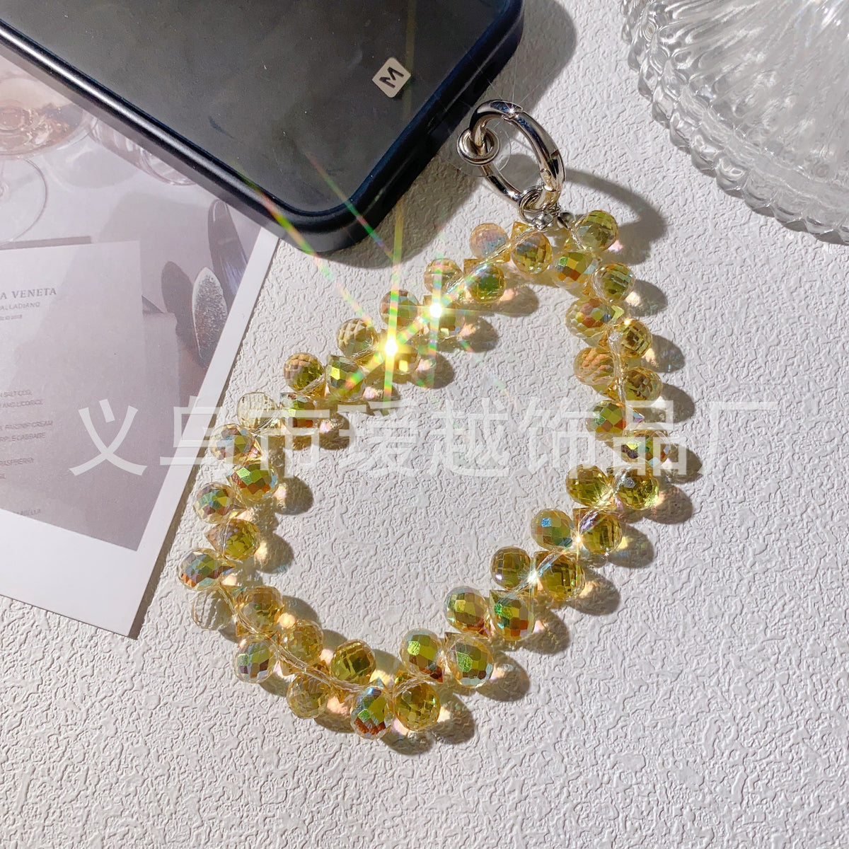 Creative Crystal Phone Chain with Elegant Beads and Design Axl 11 yellow