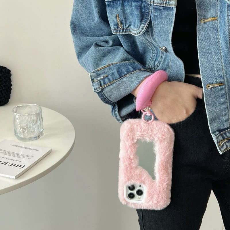 Fluffy Makeup Mirror Phone Case Axl Pink / IPhone13 pro max