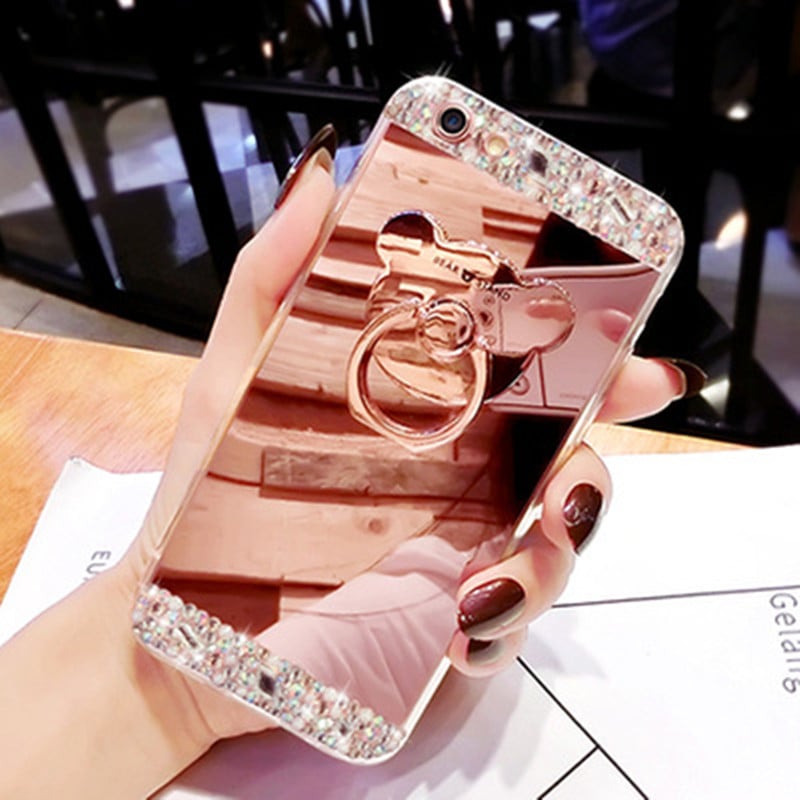 Silicone Drill Mirror Phone Case Holder for Female 11 Axl Rose gold 12 12pro