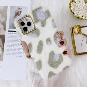 Luxury Leopard Winter Warm Plush Phone Case for iPhone Axl For iPhone 7 8 / Green