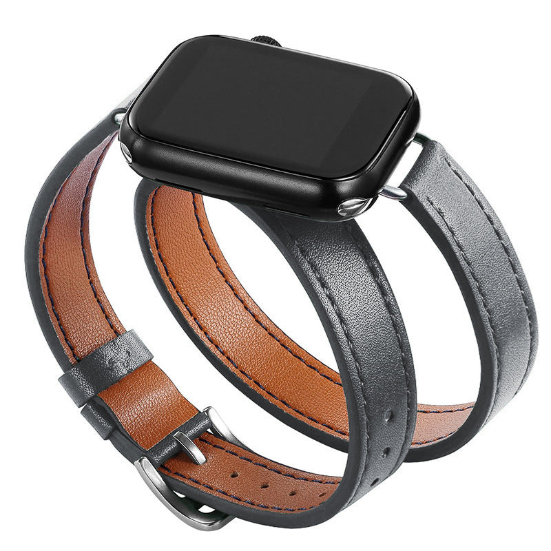 Slim Double Loop Leather Band for Apple Watch 8/7/6/4 Axl Dark gray / 38/40/41MM