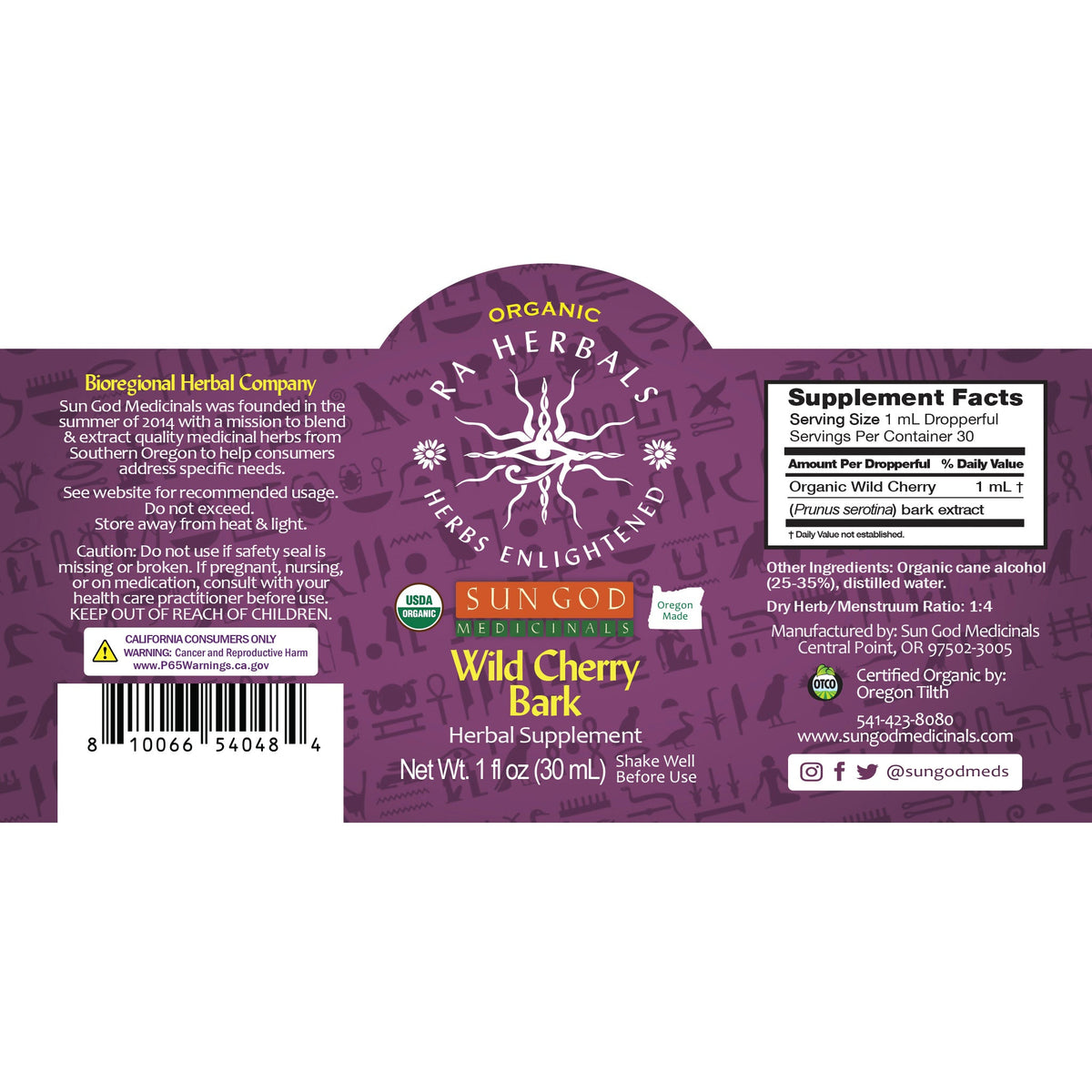 Ra Herbals Certified Organic Wild Cherry Bark Tincture Axl
