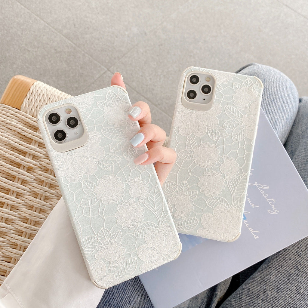 Embossed Lace Flower Silicone iPhone Case | Axl Phone Case Axl White / IPhone XR