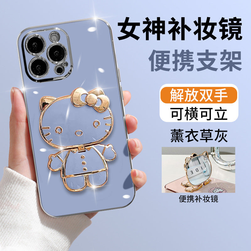 Cute Cat iPhone 14/15 Pro Max Case with Mirror & Stand