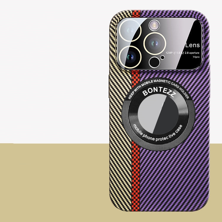 Magnetic Carbon Fiber Frosted Phone Case | Large Window Magnetic Phone Case Axl Purplish red blue / IPhone13Pro
