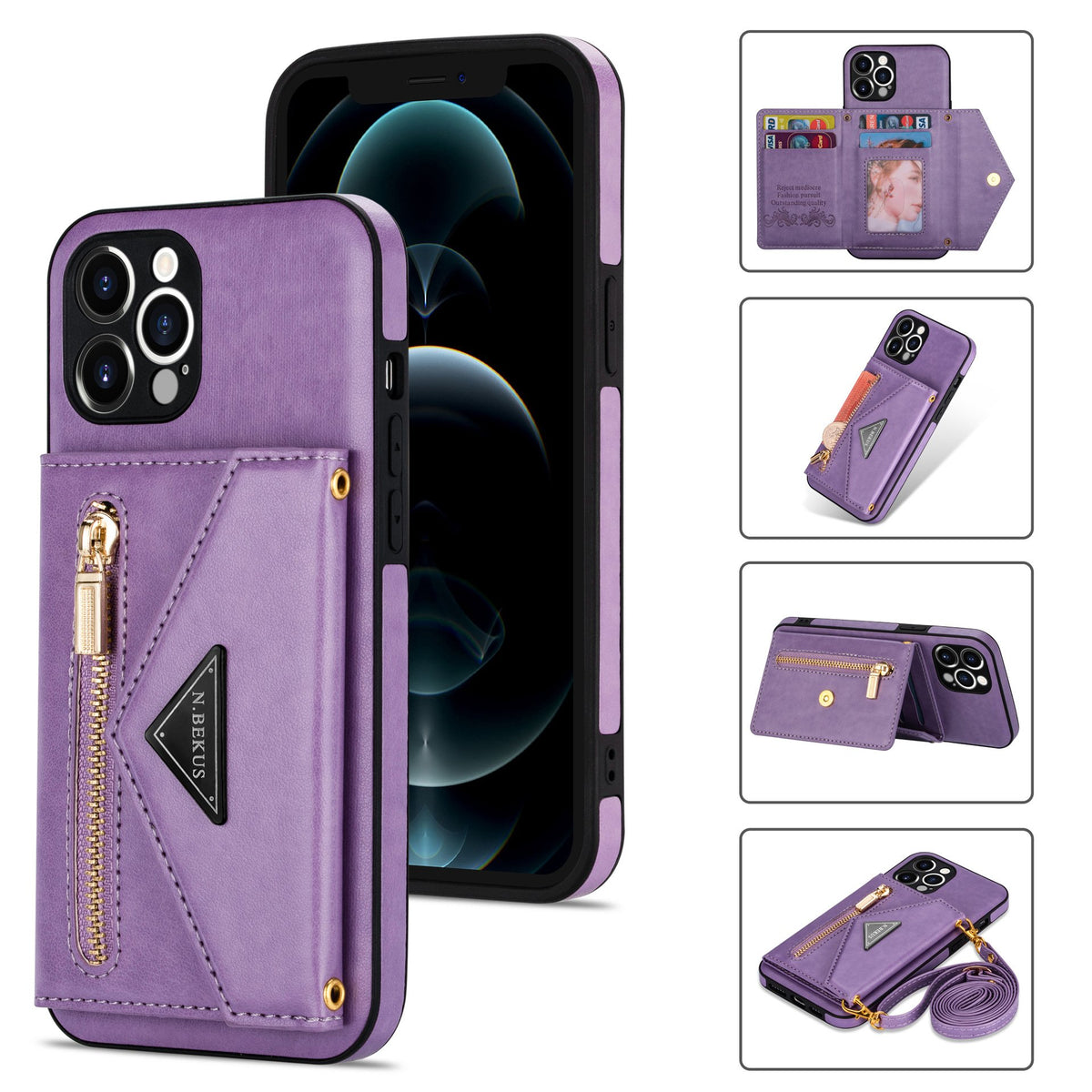 Crossbody Phone Case Leather Strap & Card Slot | Apple Crossbody Phone Case Axl Purple / IPhone14P romax