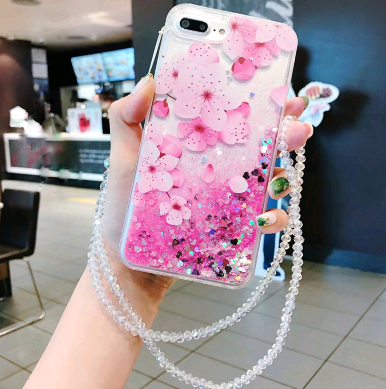 Pink Peony Glitter iPhone Case – Liquid Sand Sparkle Cover Glitter Phone Case Axl