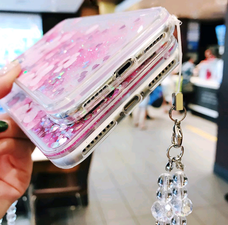 Pink Peony Glitter iPhone Case – Liquid Sand Sparkle Cover Glitter Phone Case Axl