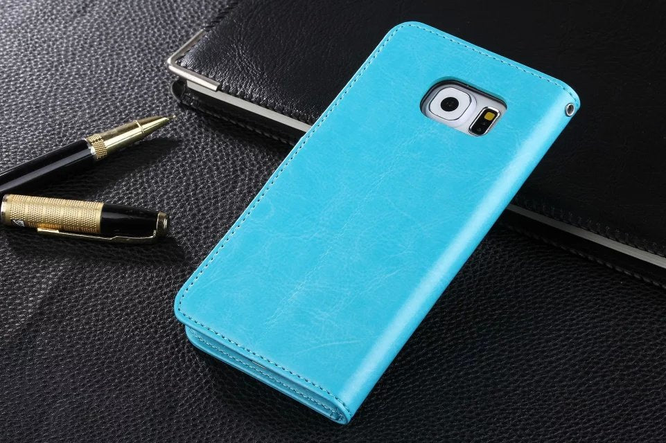 Genuine Leather Case with Lanyard for Samsung S6 Axl Royal blue