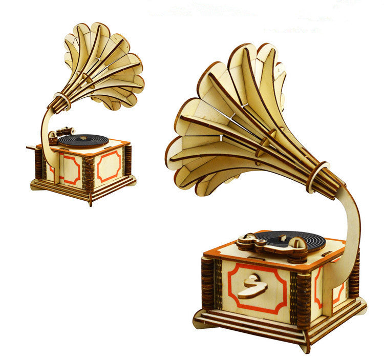 3D Wooden Puzzle Model - Gramophone Design Axl Golden