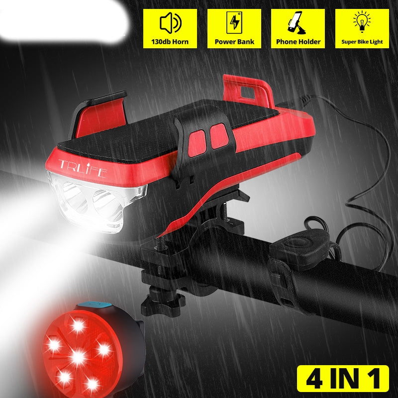 USB Rechargeable Bike Light with Phone Holder and Horn Axl