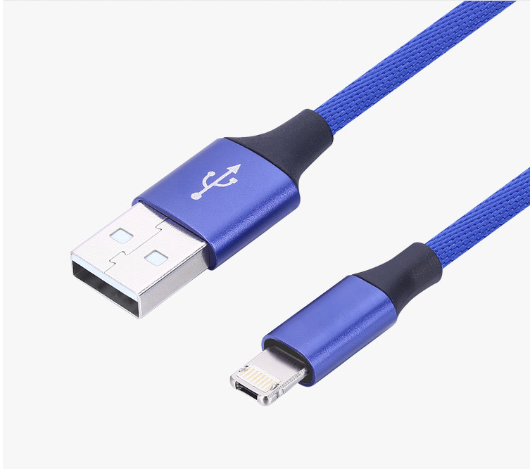90-Degree USB Charging Cable for Apple & Android Axl Blue Straigh