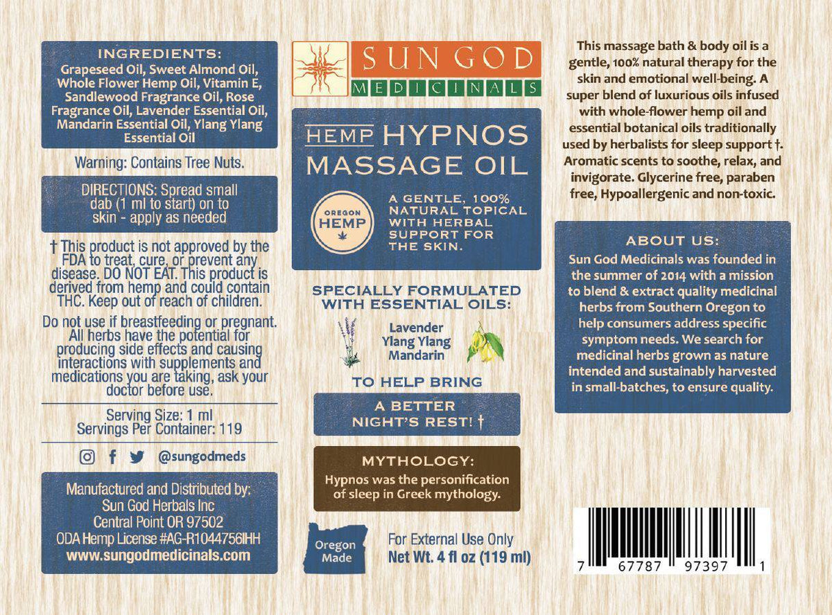 Hypnos Hemp Massage Oil - 4 oz. Axl