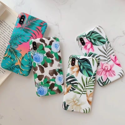 Frosted Mobile Phone Case Axl White flowers and green leaves iphone12/12Pro