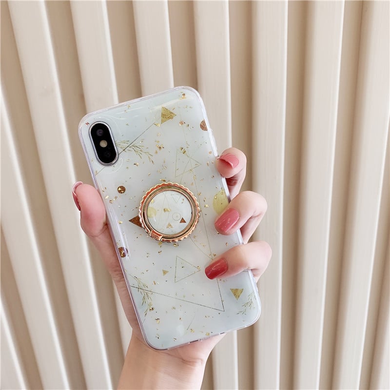 Geometric Gold Foil Triangle Phone Case Ring Axl Brown / iphone 12promax