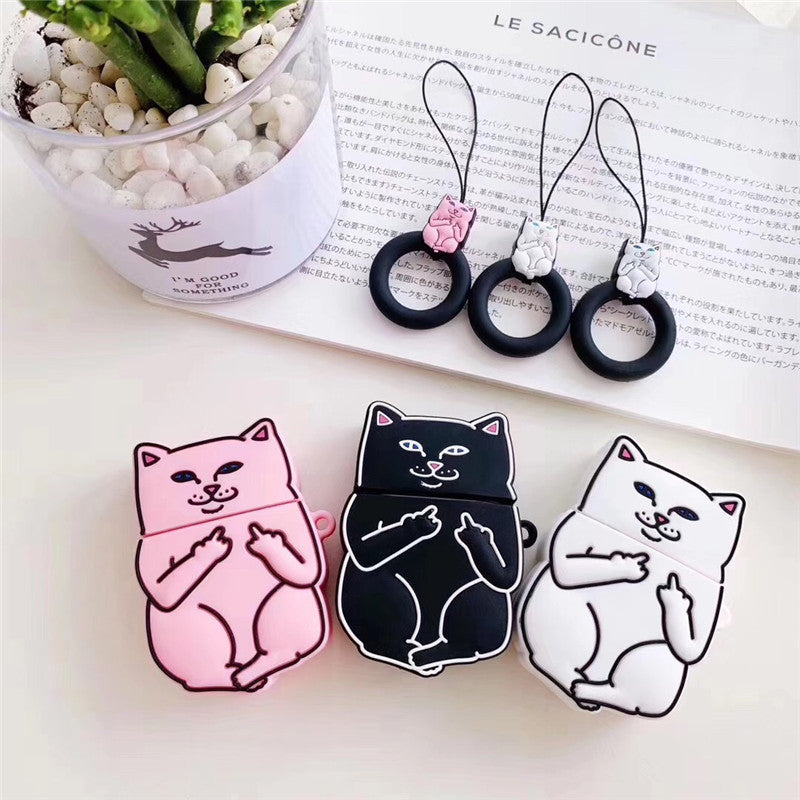Middle Finger Cat Cartoon AirPods Case Cover Axl