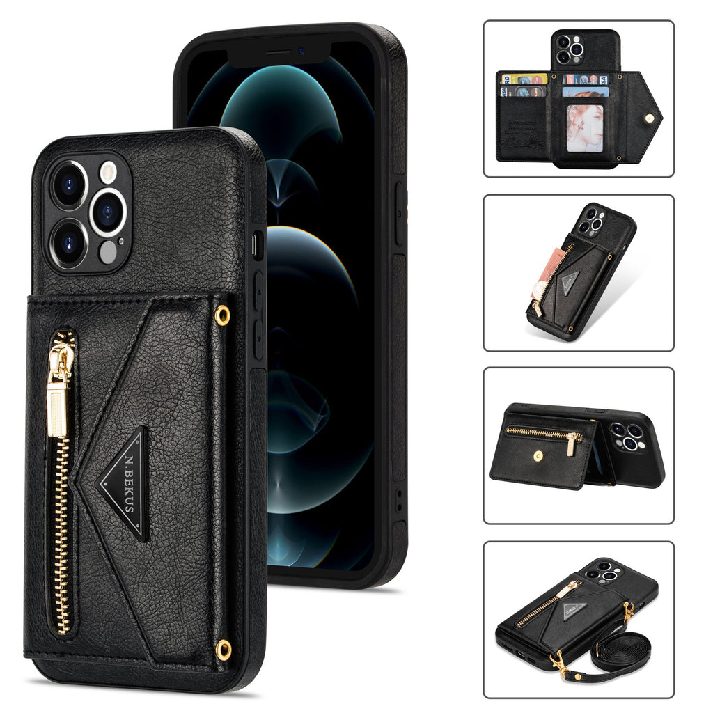 Crossbody Phone Case Leather Strap & Card Slot | Apple Crossbody Phone Case Axl Black / IPhone14pro